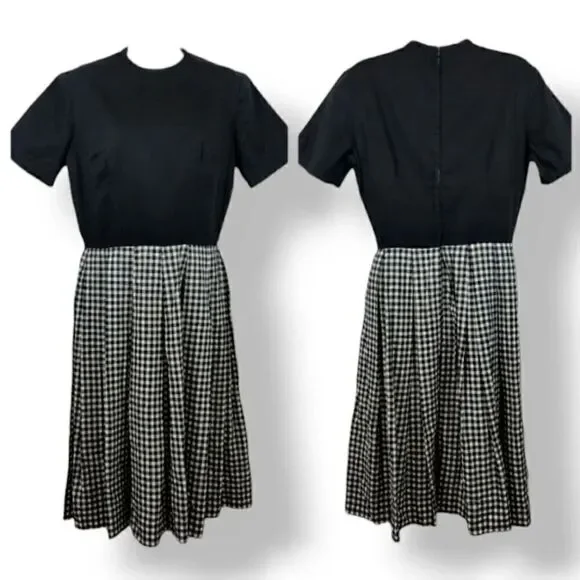 Vintage 50's 60's Handmade Gingham Fit and Flare in Black/White Dress Size Med - Picture 10 of 10